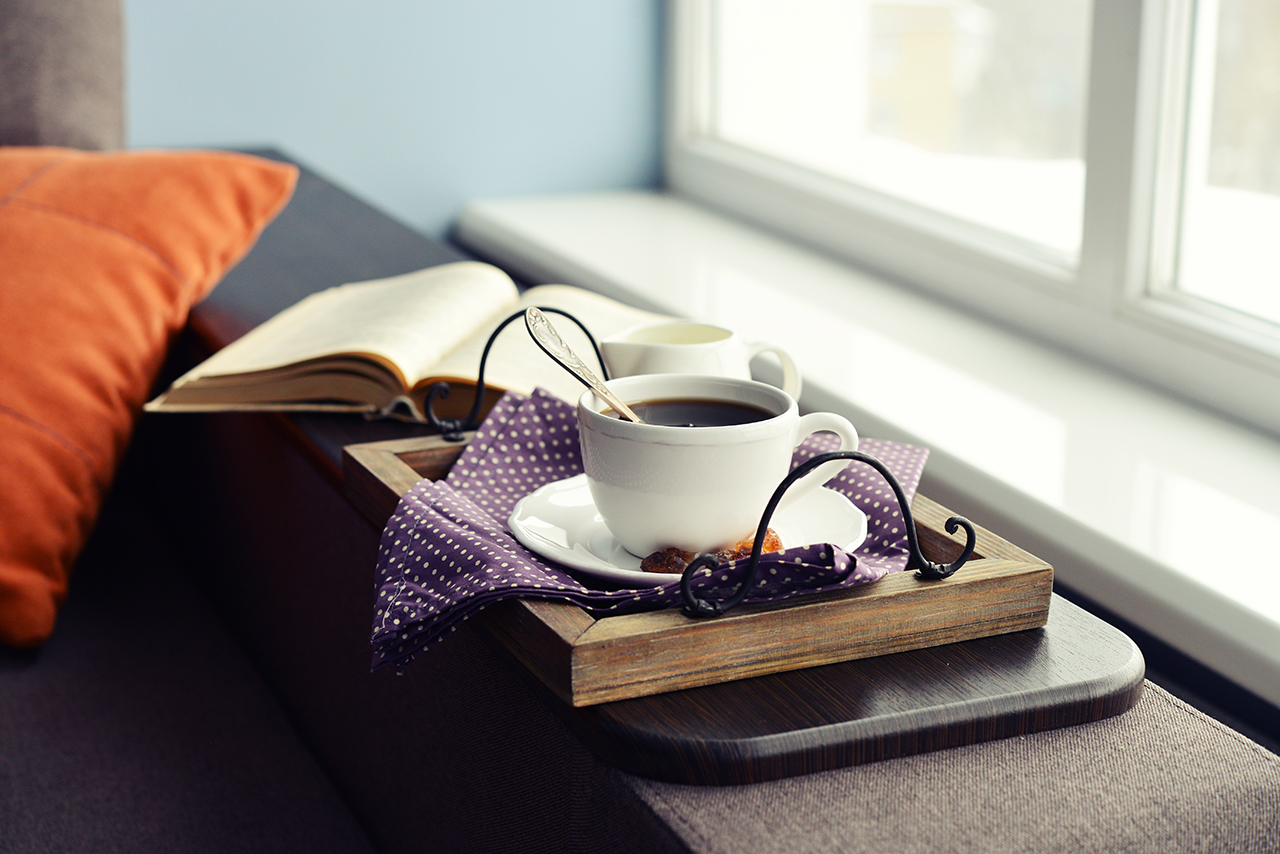 Cup-of-coffee-on-vintage-tray